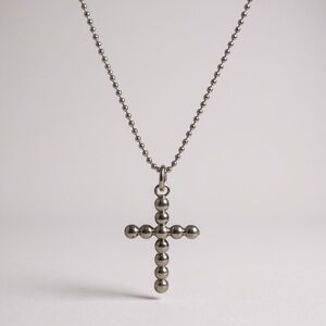 Silver Beaded Cross Necklace